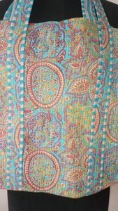 Sac fourre-tout en coton bleu ciel pour femmes, style bohème, imprimé floral, sac à main décontracté d'été avec fermeture éclair pour femmes - Product Image 3