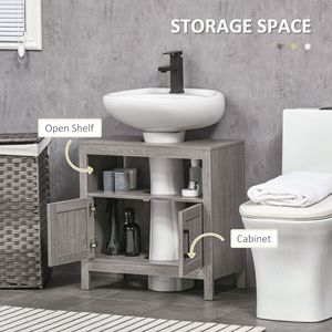 Mobiletto Moderno Grigio Sottolavabo con 2 Ante, Mobiletto a Colonna per Bagno, Scaffale Organizzatore in MDF per Casa, Hotel, Soggiorno, Cucina - Product Image 5