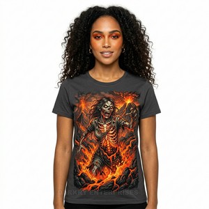 T-shirt graphique Zombie Queen Crown Jewels pour femme, coupe vintage, imprimé squelette gothique, vente en gros, fabricant de streetwear - Product Image 2