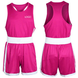 Combinaison de boxe unisexe personnalisable à col rond en polyester, couleur rose, séchage rapide, durable, légère, ensemble uniforme de boxe MMA pour hommes - Product Image 5