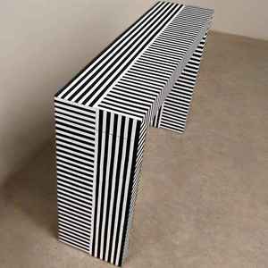 Modern Striped <b>Console</b> <b>Table</b> With <b>Black</b> & White Strips Geometric Pattern Entryway Decorative Furniture Indoor Rectangle shape - Product Image 4