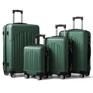 Valigia Trolley 4 in 1 con Strisce Verticali Curve, Verde Retrò, in ABS PC, Leggera, Impermeabile, Chiusura a Cerniera, Fodera in Poliestere - Product Image 1