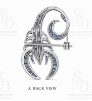 Broche de luxe en argent sterling 925 motif hippocampe et diamant, avec accent bleu roi, épingle de revers marine, bijou de mode raffiné et formel