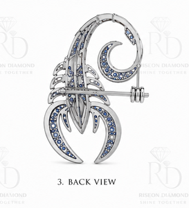 Broche de luxe en argent sterling 925 motif hippocampe et diamant, avec accent bleu roi, épingle de revers marine, bijou de mode raffiné et formel - Product Image 3