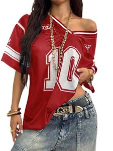 Camiseta de fútbol americano transpirable de malla para mujer, talla grande, estilo urbano, con estampado de números, para práctica deportiva, personalizada OEM - Product Image 4