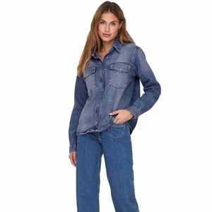 Women Denim Top With Puff Sleeve Three Quarter Sleeve Button Up Solid Color Casual Loose Fit Stonewashed Cotton Spring Style - Product Image 4