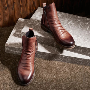 2023 nuevos hombres tallas grandes 38-48 moda alta superior doble cremallera lateral antideslizante suela hombres botas de cuero zapatos de hombre - Product Image 6