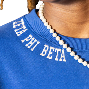 Sweat-shirt Zeta Phi Beta en chenille bleu pour femme, avec motif au dos, lettres grecques brodées, col rond, haut décontracté de qualité supérieure - Product Image 3