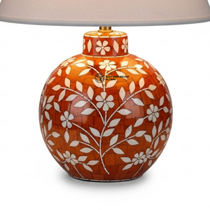 Lampe de table en incrustation d'orange de qualité supérieure |   Lampe de chevet design avec base à motif floral - Product Image 2