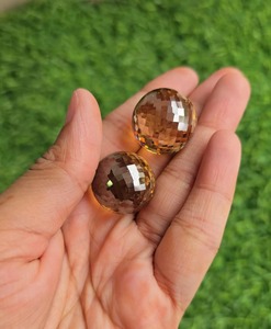 โมอิสซาไนต์ทรงกลมเหลี่ยมเพชรพลอยสีเหลืองแชมเปญ 2 ชิ้น สำหรับทำเครื่องประดับแฮนด์เมด - Product Image 2