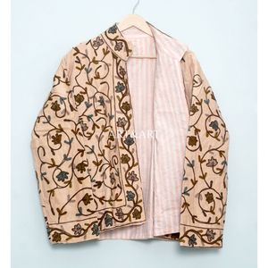 Vintage Indian Style Handmade 100% Cotton Floral Embroidered Eco-Friendly Breathable Quick Dry Stand <b>Collar</b> Cotrise <b>Jacket</b> Women - Product Image 6