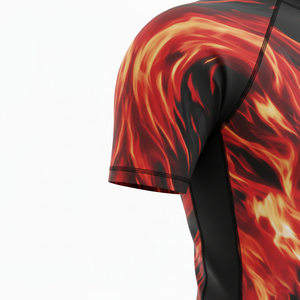Men's MMA Full Sleeve Rash Guard Fire <b>Flame</b> Print Front Logo UPF50+ Quick Dry 160g Polyester Compression <b>Shirt</b> - Product Image 5