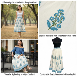 กระโปรงผ้าฝ้าย 36 คามีลี งานฝีมือพิมพ์ลายด้วยมือสำหรับผู้หญิง ทรงบานยาว พร้อมซับในลายดอกแอสเตอร์ แต่งขอบด้วยผ้าตัดเย็บแบบต่างสี ดีไซน์แบบเดรส - Product Image 5