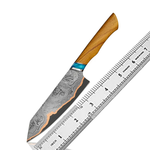 Handmade <b>Copper</b> <b>Kitchen</b> Knife with Wooden <b>Handle</b> & Blue Resin | Custom Chef Knife with Leather Sheath - Product Image 2