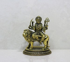 Statue de Durga en laiton moulée à la cire, faite à la main, sur cheval, déesse hindoue, idole décorative - Product Image 5