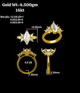 แหวนหมั้นเพชรทรงมาร์คีส์ทองคำแท้ 14K สำหรับผู้หญิง ขนาด 5.5 US สไตล์คลาสสิก - Product Image 1