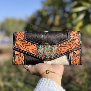 Cartera de Cuero con Diseño Hermoso y Tallado a Mano, Estuche para Teléfono, Tarjetero, Elegante Cartera de Piel de Vaca, Multiusos, Bolso de Mano para Mujer - Product Image 1