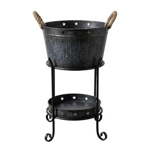 Star Galvanized Beverage Tub with 2-Tier Wrought Iron Stand & Rope Handles Metal Ice Bucket <b>Drink</b> <b>Cooler</b> for Weddings Party - Product Image 1