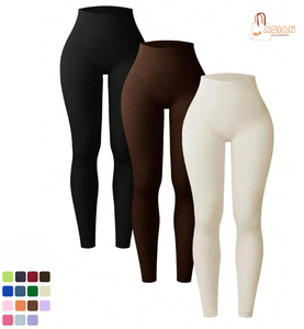 Leggings de sport respirants à séchage rapide 100% coton, taille haute, unis, décontractés, pour yoga, fitness, gym, course à pied - Product Image 2