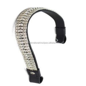 Banda para cejas de Carreras de Caballos ecuestres de cuero genuino 100% personalizada con cristales transparentes brillantes, cadena de diamantes, banda para cejas con brida - Product Image 5