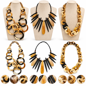 Collier en corne naturelle fait main, bijou ethnique, collier de perles en corne pour femme, accessoires de mode - Product Image 4