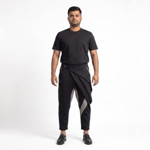 Men's Avant-Garde Fashion 340GSM <b>Spacer</b> Knit Origami Draped Streetwear Pants Custom OEM Asymmetric Sculptural Trouser - Product Image 1
