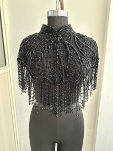 Royal Blue Thin Chiffon Beaded Fringe Cape Sequin Embroidered Shoulder Wrap Women Evening Party Fashion Statement Accessory - Product Image 3