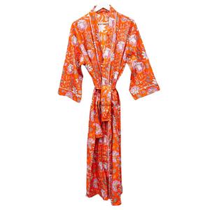 Robe Kimono 100% Coton Dessinée à la Main, Peignoir Imprimé Numérique Floral, Col en V, Fermeture à Ceinture, Longueur Complète, Séchage Rapide pour Demoiselle d'Honneur - Product Image 4