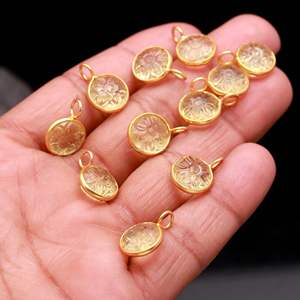 Pendentif en pierre de quartz citron naturel sculpté à la main, charme en argent sterling 925 pour la création de bijoux, 11 mm - Product Image 5