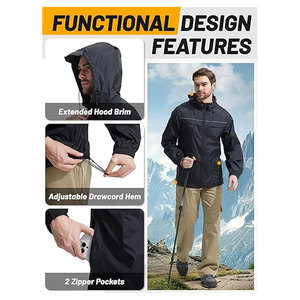 <b>Mens</b> Rain <b>Jacket</b> & Coats <b>Packable</b> Lightweight <b>Waterproof</b> Windbreaker Hooded for Golf Cycling Hiking Outdoor Breathable Casual - Product Image 4