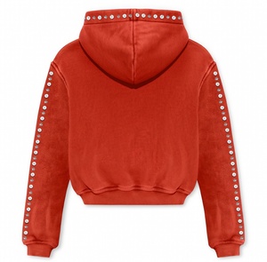 Sudadera con capucha de algodón grueso Glory Custom con acabado desgastado efecto ácido, detalle de pedrería, corte holgado extragrande con cremallera para unisex - Product Image 2