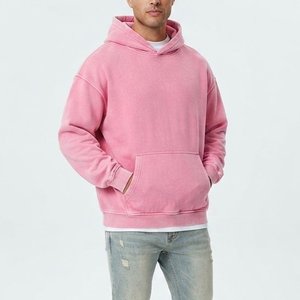 เสื้อฮู้ดสีชมพูโอเวอร์ไซส์สำหรับผู้ชายรุ่นใหม่ ผ้าฝ้ายฟลีซ สวมใส่สบายในฤดูใบไม้ร่วง ดีไซน์กระเป๋า ทรงปกติ ผ้าถัก สีพื้น - Product Image 1