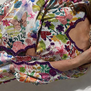 Luxury Silk Zari Work Modest <b>Kaftan</b> | Designer Hand-Embroidered Floral Pattern Evening Gown | Breathable <b>Sequin</b> Work Women's - Product Image 6