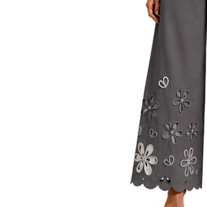 Customized Gray Wide Leg Embroidered Palazzo Pants For Women Floral Cutwork High Waist Cotton Casual <b>Trousers</b> Custom OEM Apparel - Product Image 3