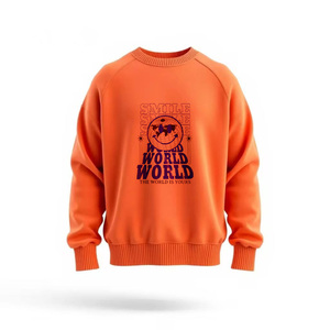 Smile World Crew Neck Pullover Sweatshirt Regular Fit 100 Cotton Knitted Unisex Casual Autumn Print Front Logo Breathable 370g - Product Image 2