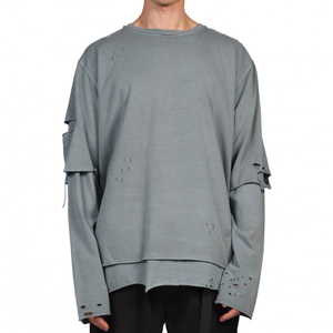 T-shirt gris à manches longues pour homme, coupe oversize, col rond, style streetwear, en lin/coton, respirant, écologique, séchage rapide, coupe jersey - Product Image 5