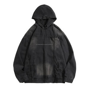 Sweat-shirts à capuche en denim délavé surdimensionné pour hommes, 400 g/m², imprimé, lavé à la pierre, lourd, hiver, en vrac - Product Image 2