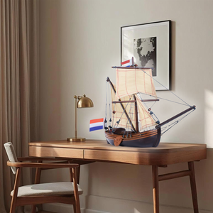 Maqueta de Barco de Madera Wijdschip, Artesanía Moderna Antigua, Embarcación Holandesa de Vela, Hecha a Mano, Grabada, Duradera, Decoración Náutica Independiente - Product Image 5