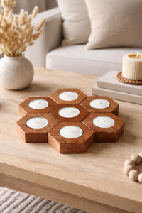 Nordic Style Handmade Hexagonal Solid Wood Tealight Holder Modular Honeycomb Centerpiece for Home Decoration & Christmas Events - Product Image 3