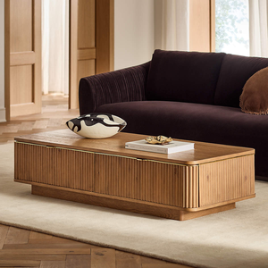 Mesa de Centro Contemporánea de Madera de Teca Maciza con Ranuras, con Cajones de Almacenamiento, Mesa de Centro de Lujo para Sala de Estar, Muebles para Hotel y Villa - Product Image 6
