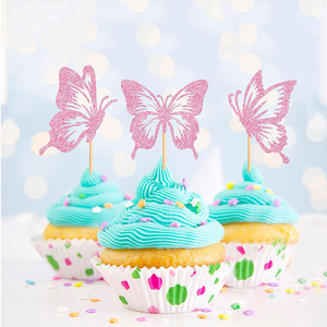 6 ชิ้น ผีเสื้อกลิตเตอร์สีชมพู ธีมธรรมชาติ ของตกแต่งงานวันเกิด อุปกรณ์ตกแต่งขนมหวาน ท็อปเปอร์คัพเค้ก สำหรับงานปาร์ตี้เด็กผู้หญิง - Product Image 4