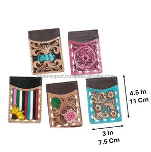 Porte-cartes en cuir de vache véritable fait à la main portefeuille minimaliste conception de tournesol multicolore poche avant bloc RFID étuis à cartes - Product Image 2