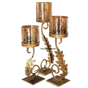 Paires de 3 porte-bougies uniques en métal massif avec verre pour la décoration de la maison, table à manger, salon, béton - Product Image 1