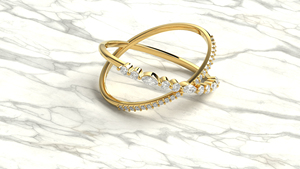 Bague tendance en or massif 18 carats, avec diamants marquise et ronds alternés, en forme de X entrecroisée, bijoux fins pour femmes - Product Image 3