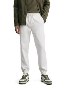 Joggers en jean blanc pour homme 100 % coton, taille mi-haute, coupe ample, écologiques, décontractés, avec cordon de serrage et poches, jambe large - Product Image 3