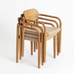 Silla de Comedor Comercial de Teca para Restaurante, Silla de Madera Maciza con Cuerda Tejida Apilable para Comedor, Cafetería, Bistro, Muebles al por Mayor - Product Image 1