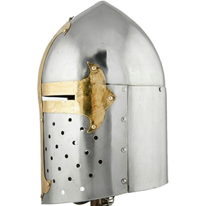 Medieval Sugarloaf Great Helm Handmade Steel Polished Knight Crusader Helmet Gold-Plated Religious Theme Art Collectible - Product Image 3
