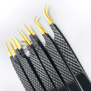 Pince à épiler pour cils RMI à 6 pointes différentes en or plasma, avec poignée diamant, meilleure qualité, en acier inoxydable noir thermolaqué - Product Image 2