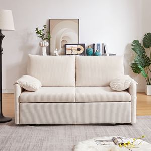 64.5 Inch Soft Corduroy Convertible <b>Sleeper</b> <b>Sofa</b> Bed 3 in 1 Adjustable Pullout with 2 Side Pockets and Pillows - Product Image 2