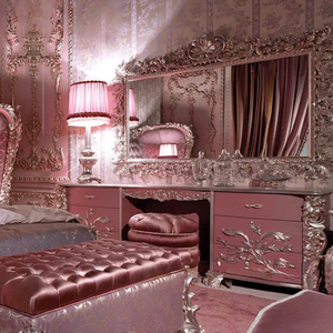 Ensemble de chambre à coucher Princesse Rose Romantique, tables de chevet et coiffeuse en bois d'acajou sculpté à la main, style français de luxe capitonné, lit King Size - Product Image 4